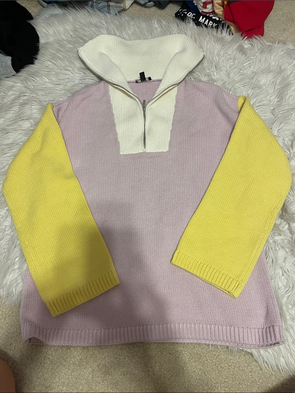 Express Lavender, Yellow & Cream Half-Zip Turtleneck Sweater